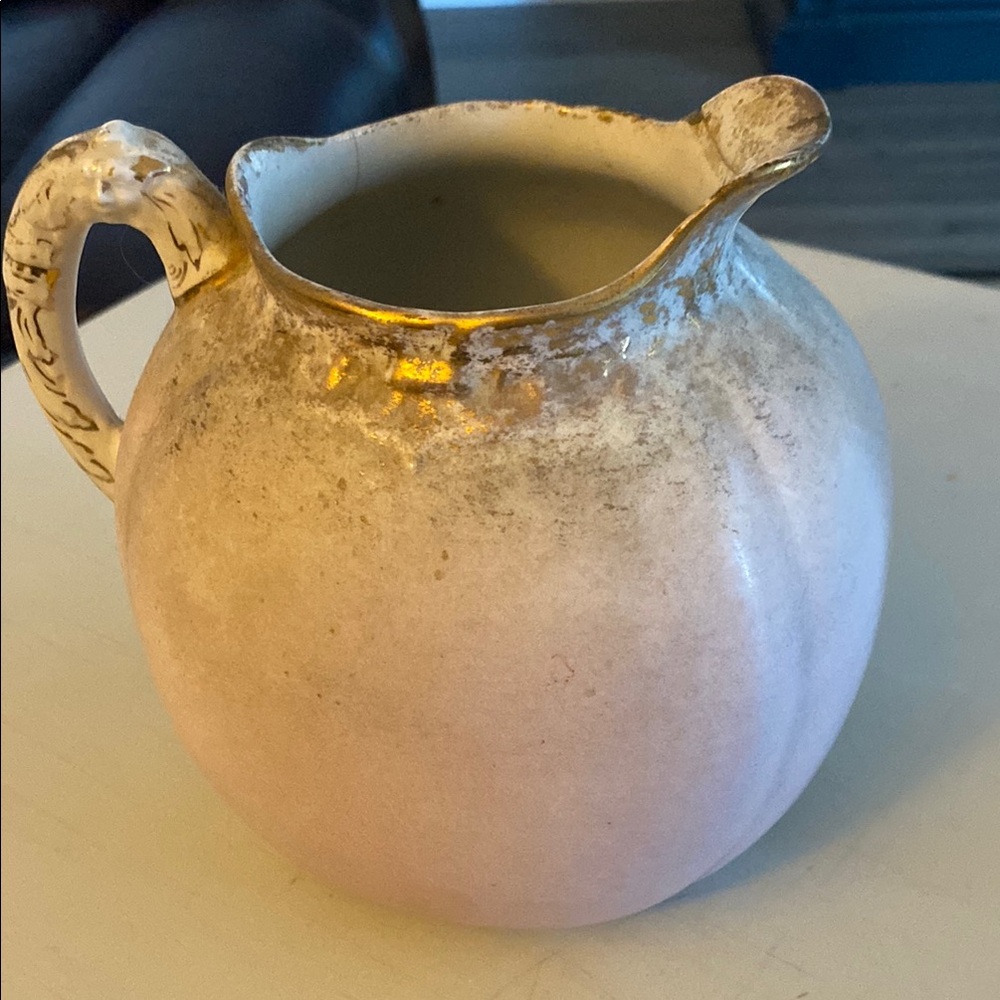 Homer Laughlin Pink and Gold Ceramic Pitcher